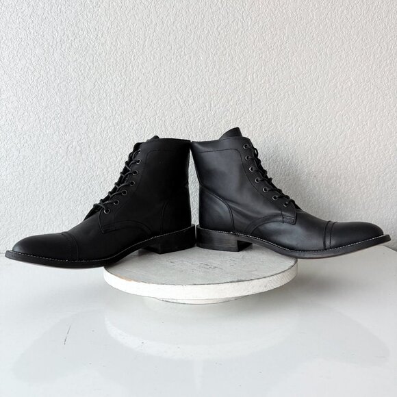 NEW Lane Mens Black Ankle Boots Size 12.5 Lace-up Casual Genuine Leather Sole - Picture 7 of 11